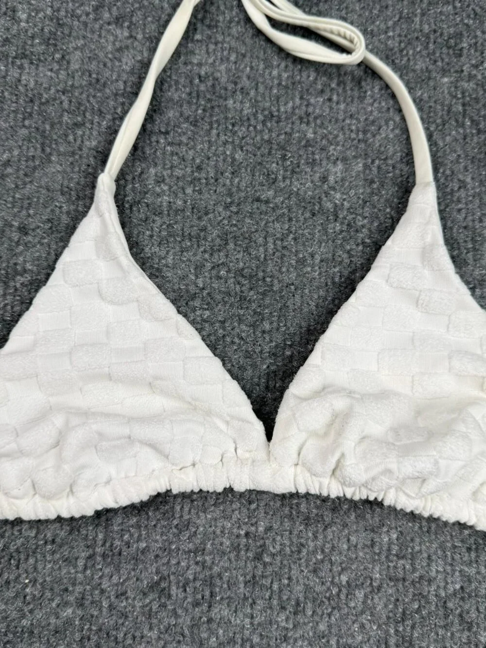 Jack's Swimwear White Textured Triangle Bikini Top Halter String XS